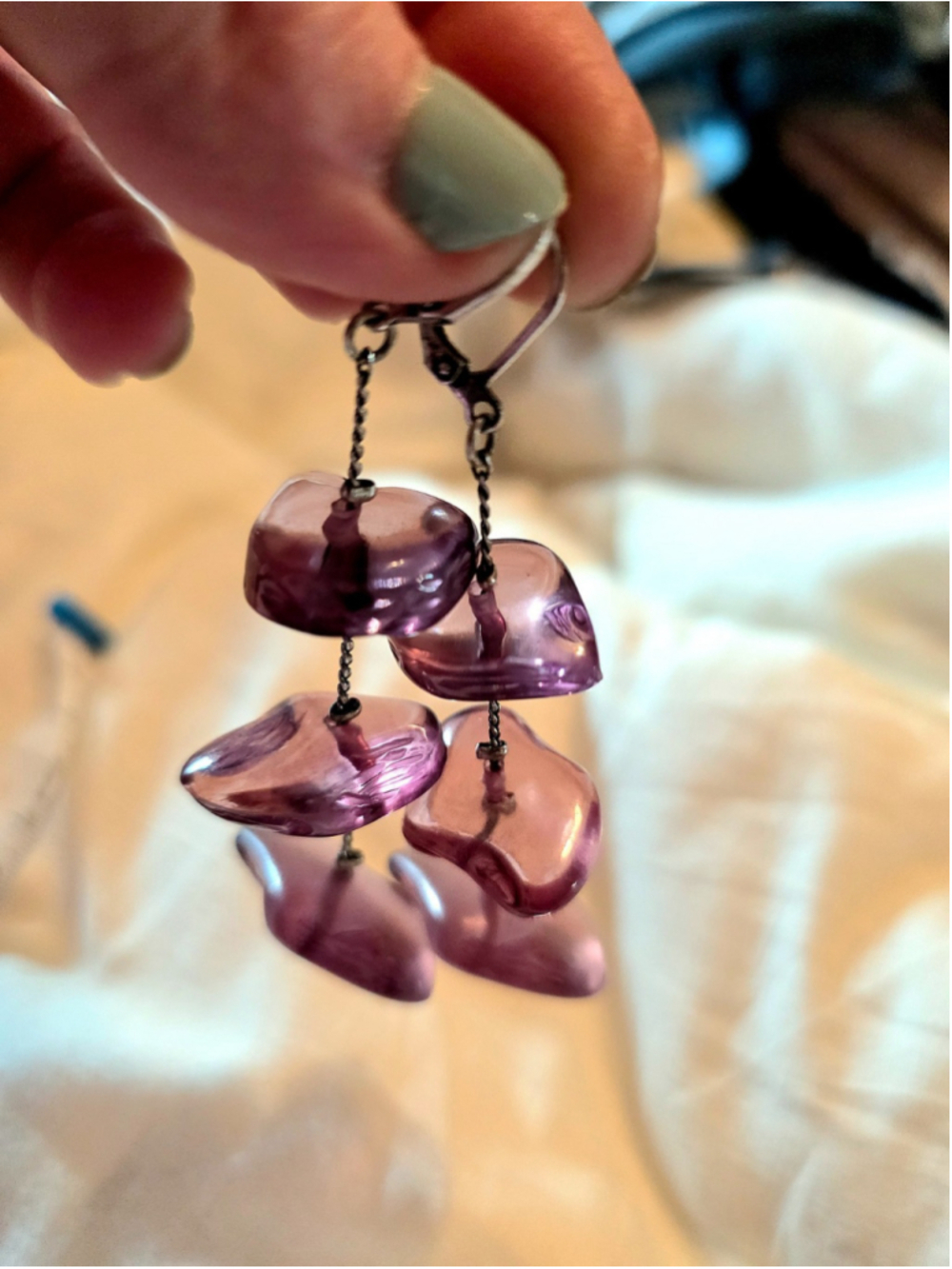 Handcrafted Purple Stone Drop Earrings